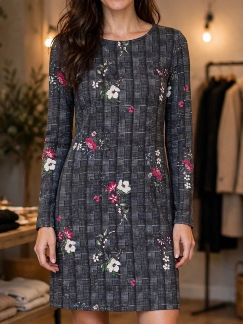 Robe October à fleurs , carreaux / October Floral Plaid Dress